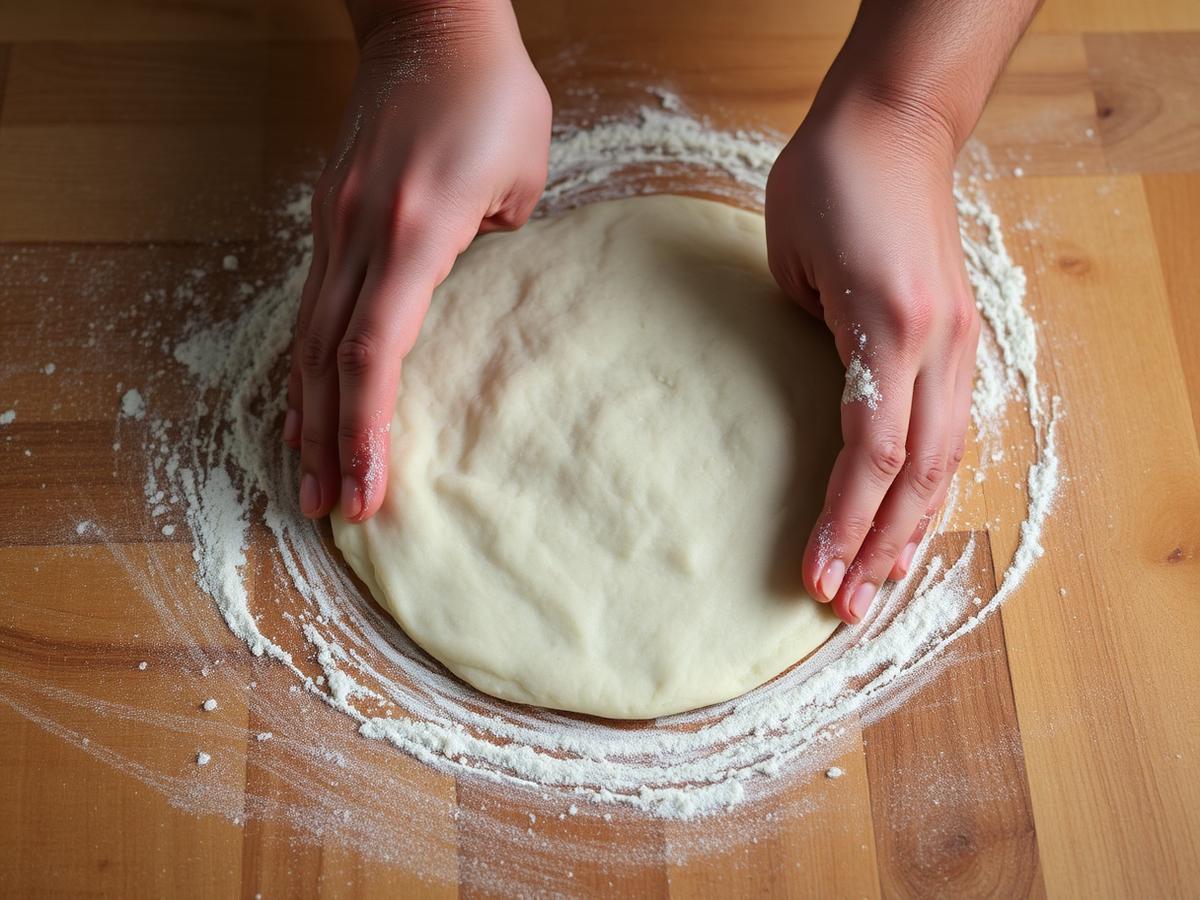 Hands pressing fresh masa into a tortilla